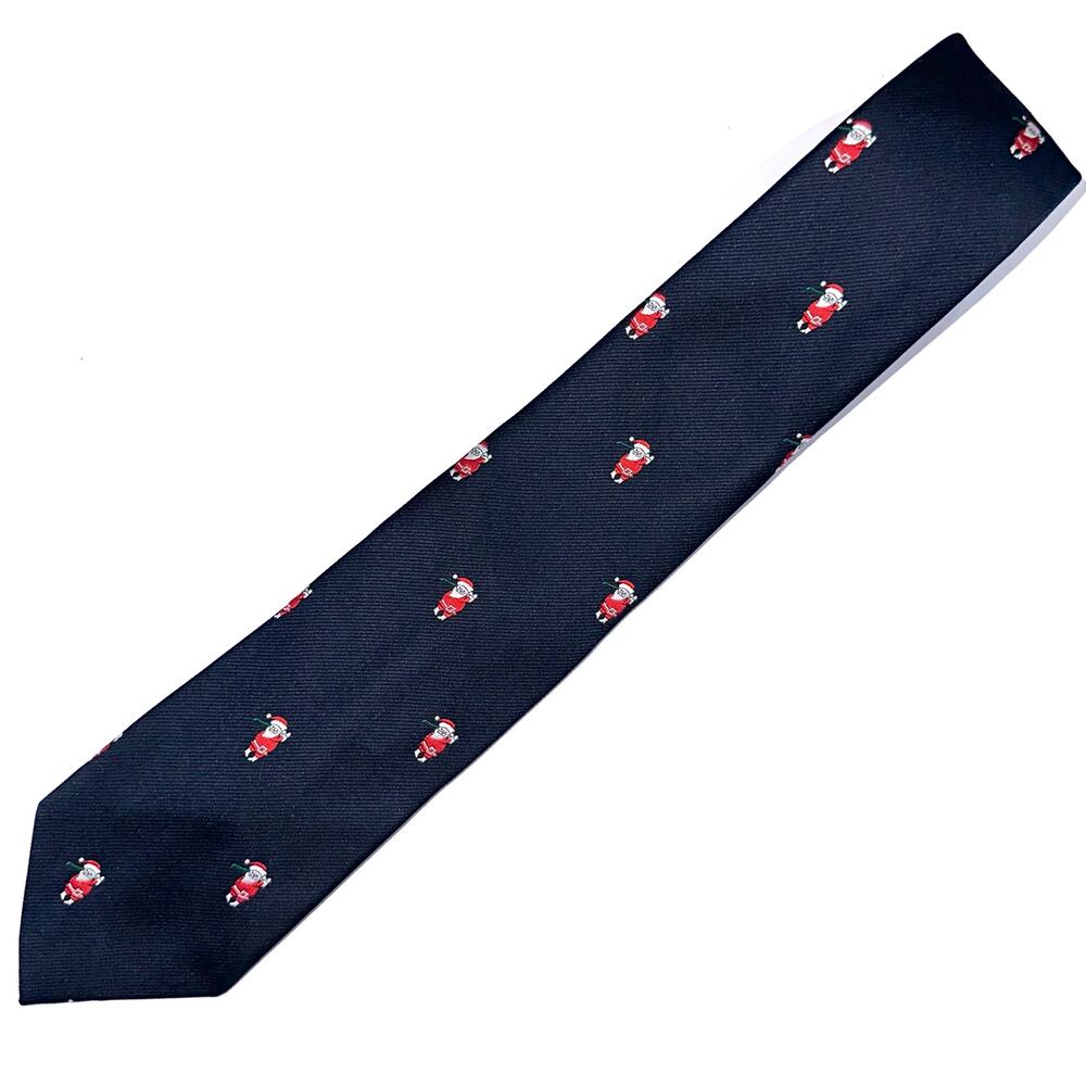 Vintage Alynn Neckwear 1982 Golfing Santa Navy Blue Christmas Tie